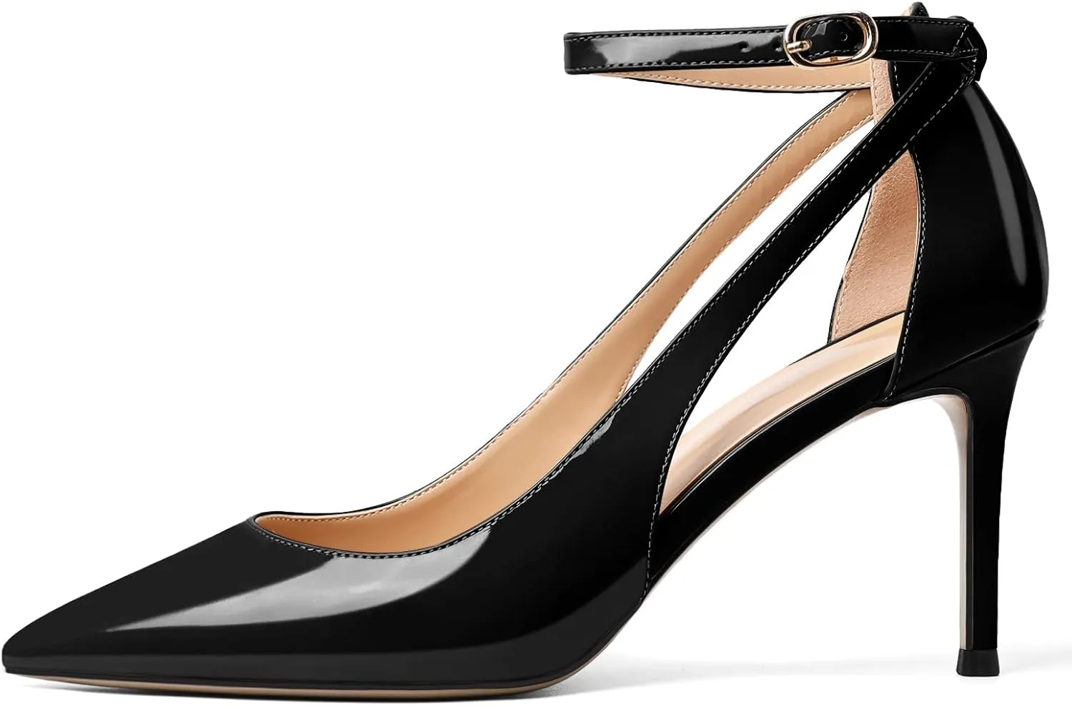 Mettesally Womens High Heels Pointed Toe Ankle Strap Pumps Closed Toe Stiletto Heels Slip On Wedding Party Pump Shoes