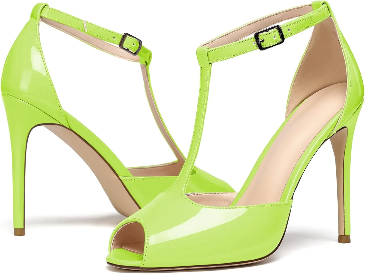 Mettesally Women's T-Strap Stiletto High Heels Peep Toe Heeled Sandals Ankle Strap T-bar Pumps Wedding Dress Shoes