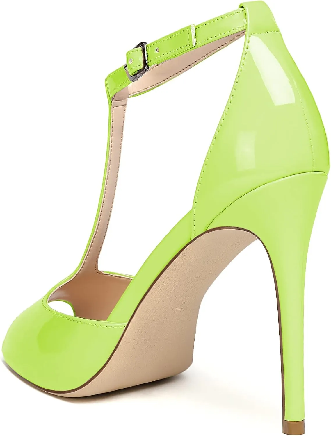 Mettesally Women's T-Strap Stiletto High Heels Peep Toe Heeled Sandals Ankle Strap T-bar Pumps Wedding Dress Shoes
