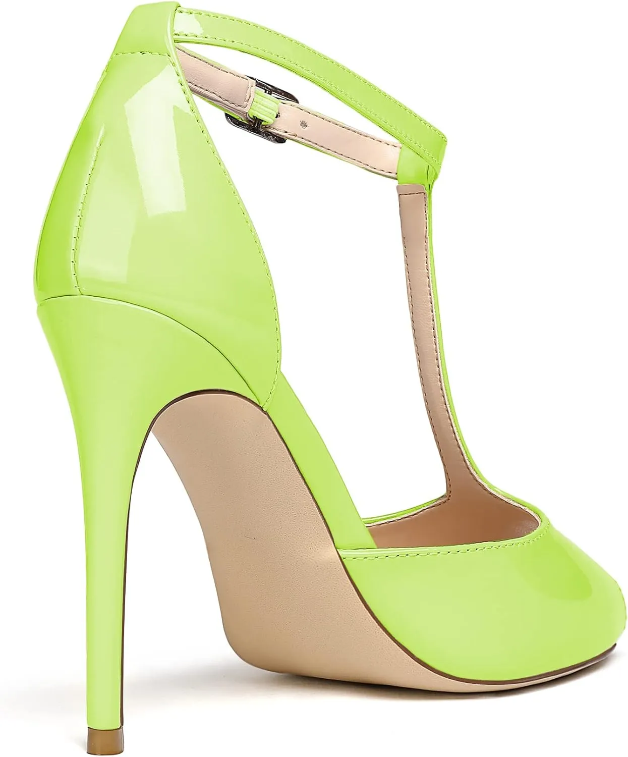 Mettesally Women's T-Strap Stiletto High Heels Peep Toe Heeled Sandals Ankle Strap T-bar Pumps Wedding Dress Shoes