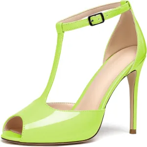 Mettesally Women's T-Strap Stiletto High Heels Peep Toe Heeled Sandals Ankle Strap T-bar Pumps Wedding Dress Shoes