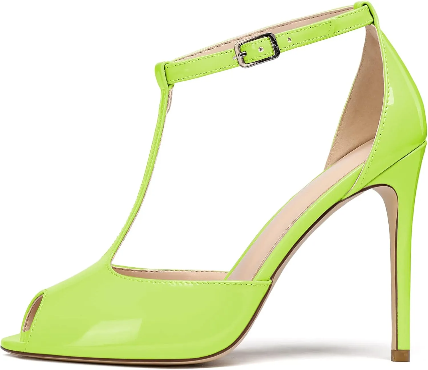 Mettesally Women's T-Strap Stiletto High Heels Peep Toe Heeled Sandals Ankle Strap T-bar Pumps Wedding Dress Shoes