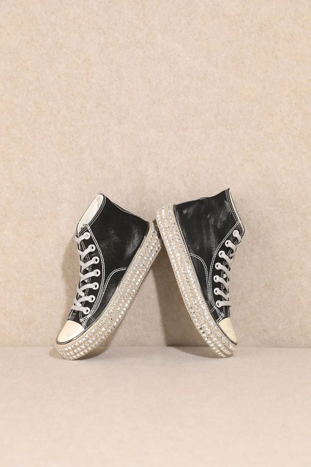 Mi.iM Chantel Rubber Sole Lace-up Vintage Studded Canvas Sneakers