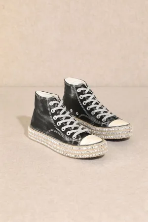Mi.iM Chantel Rubber Sole Lace-up Vintage Studded Canvas Sneakers