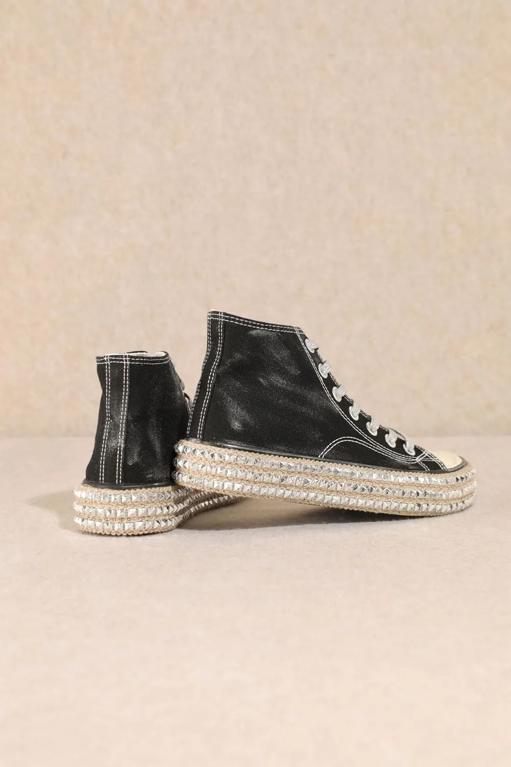 Mi.iM Chantel Rubber Sole Lace-up Vintage Studded Canvas Sneakers