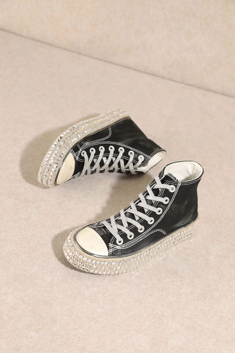 Mi.iM Chantel Rubber Sole Lace-up Vintage Studded Canvas Sneakers