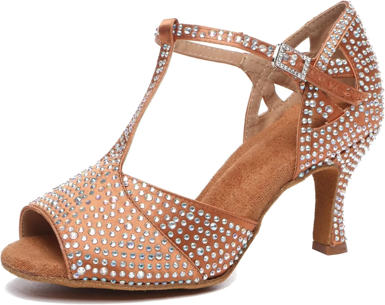Minishion T-Strap Dance Shoes for Women Rhinestones Wedding Sandals