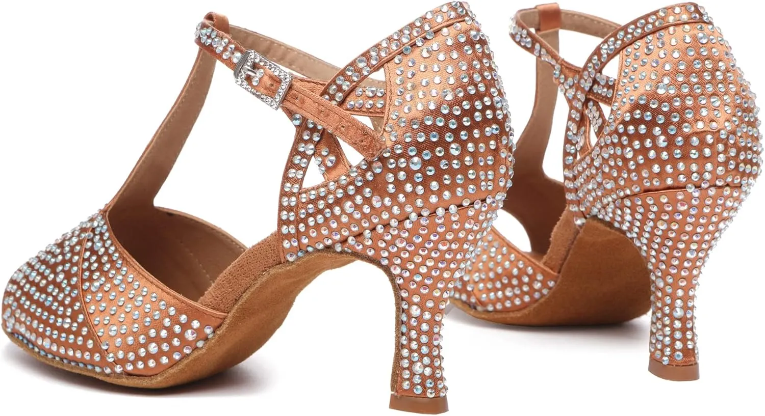 Minishion T-Strap Dance Shoes for Women Rhinestones Wedding Sandals