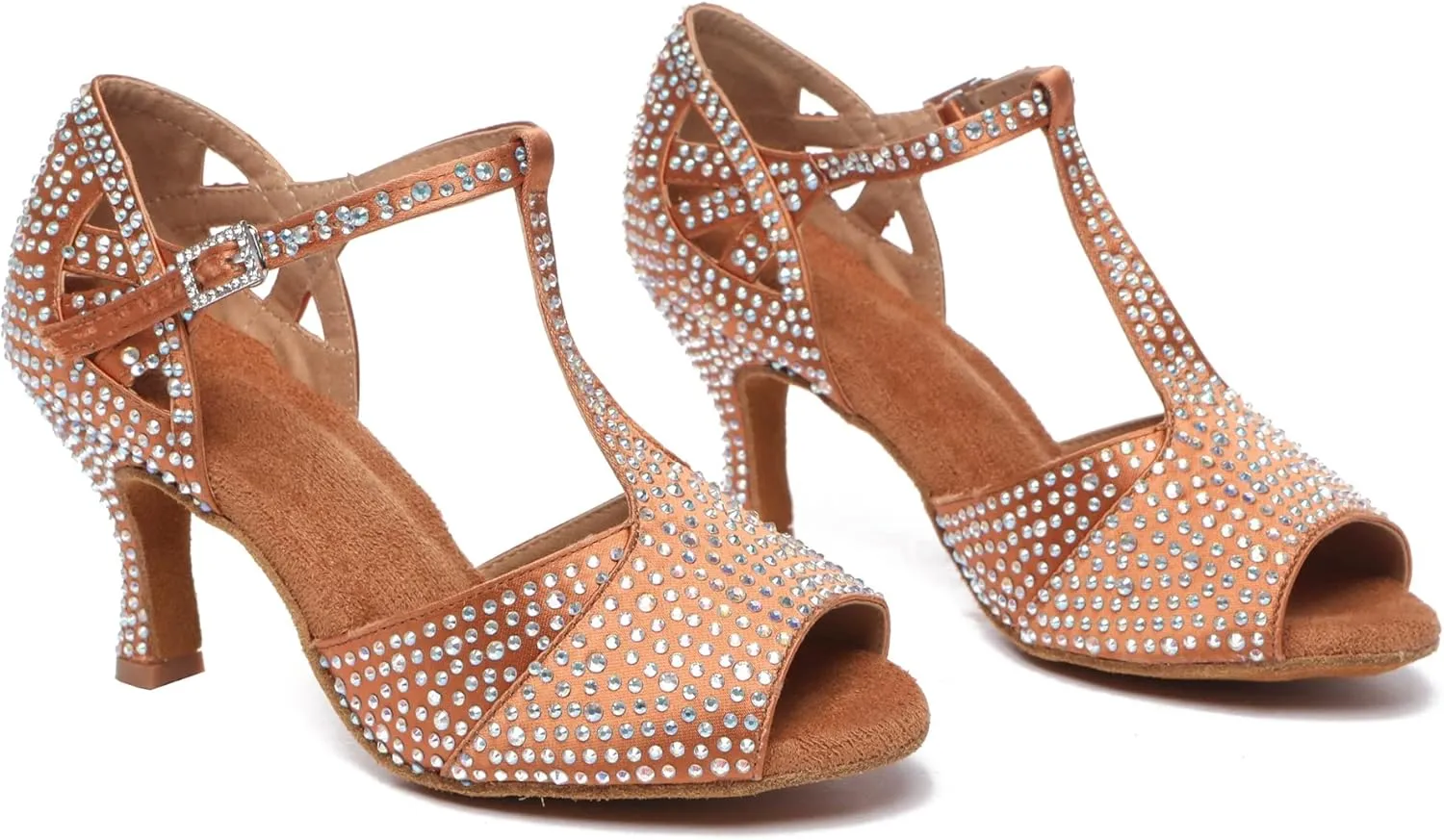 Minishion T-Strap Dance Shoes for Women Rhinestones Wedding Sandals