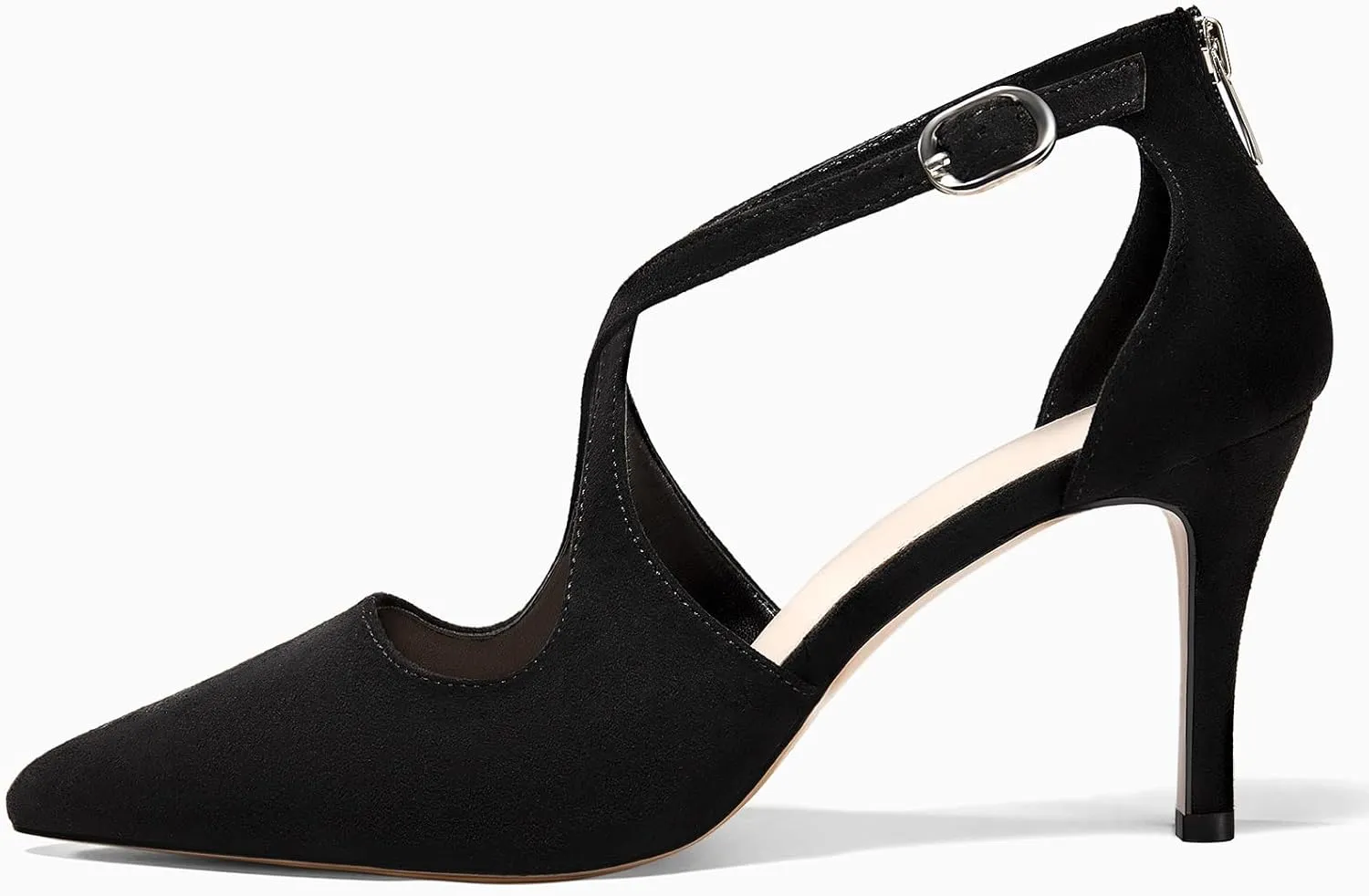 Minshluu Womens Pumps High Heels Pointed Toe Crossed Strap D'Orsay Zip up Stilettos Party Dress Shoes
