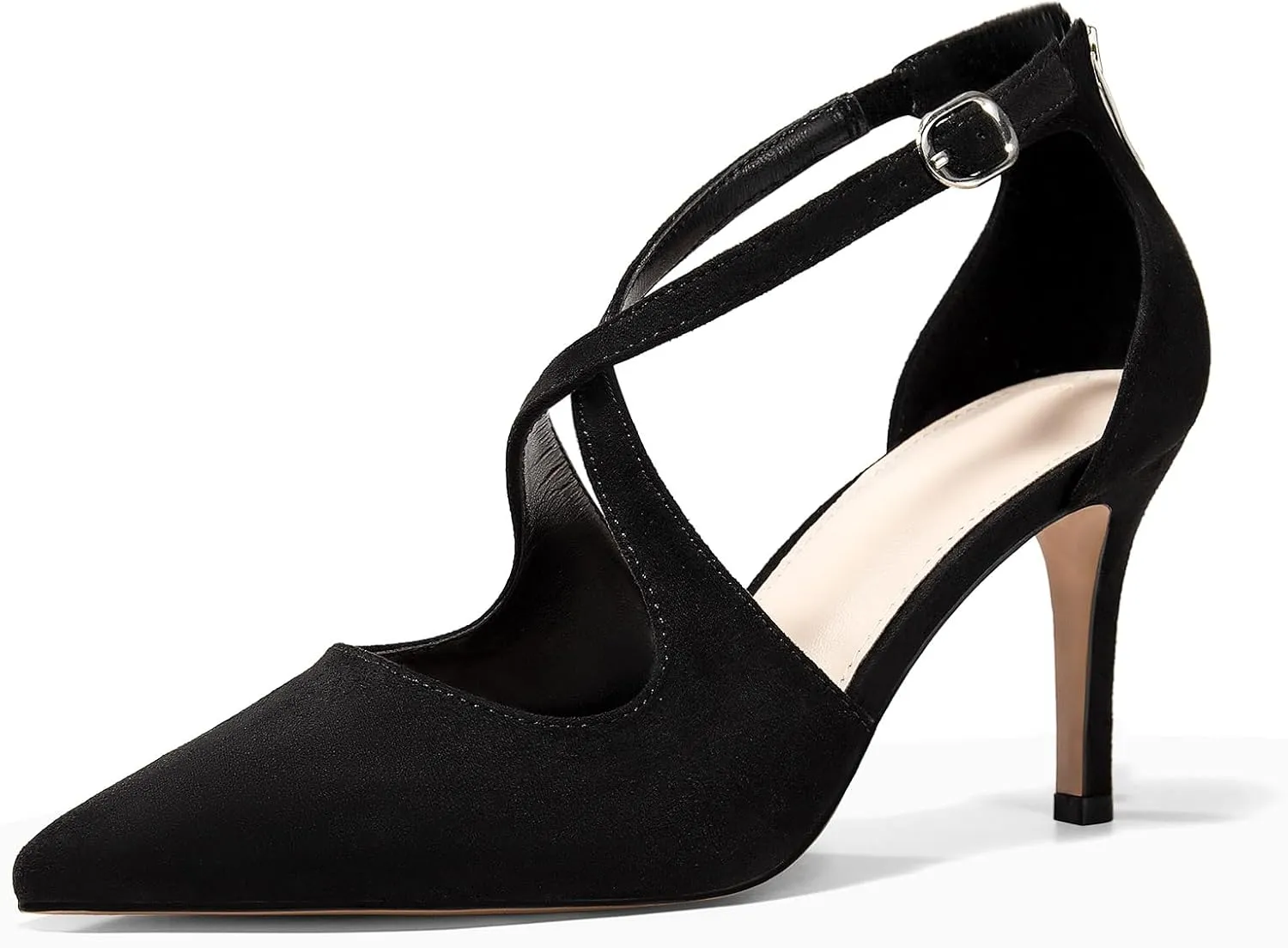 Minshluu Womens Pumps High Heels Pointed Toe Crossed Strap D'Orsay Zip up Stilettos Party Dress Shoes