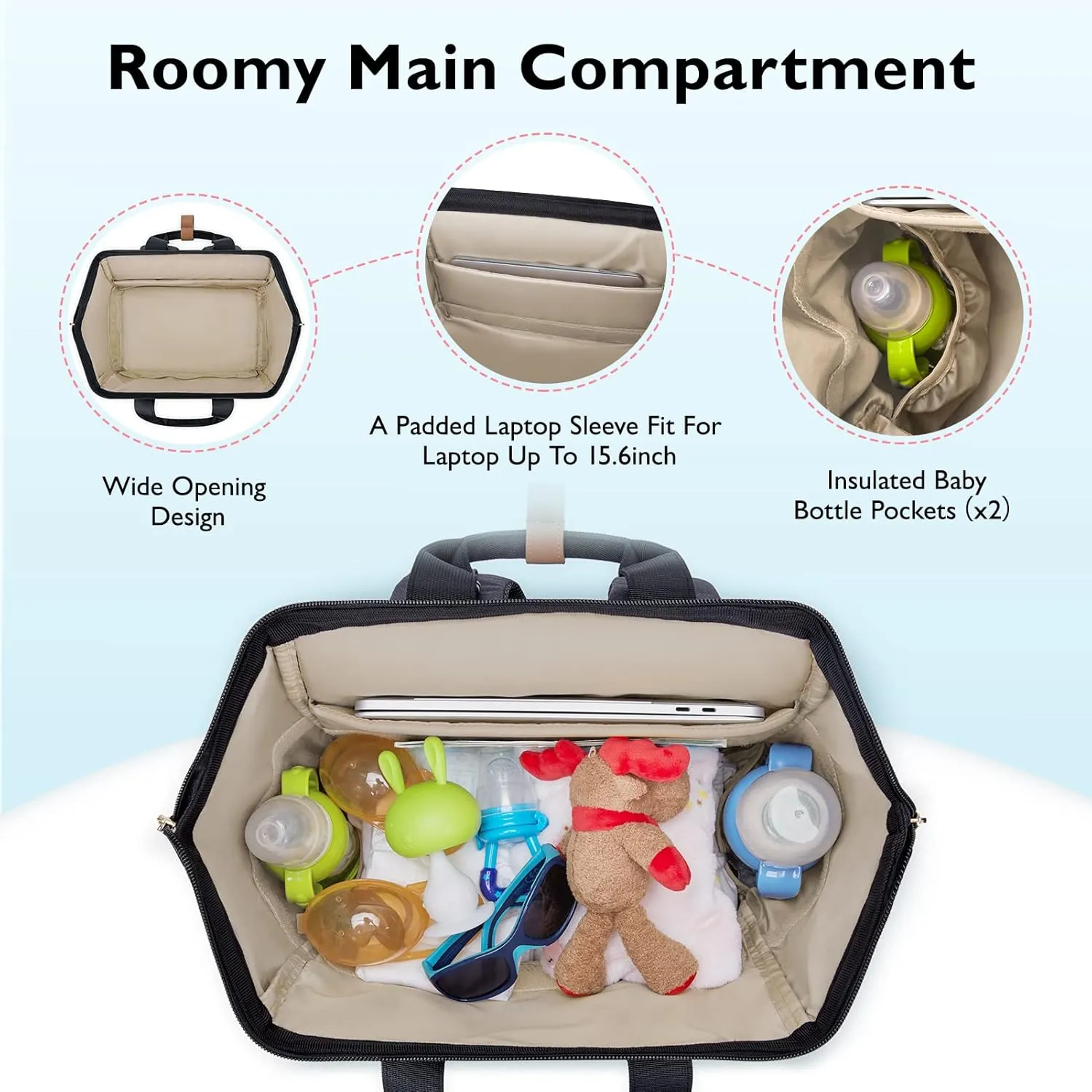 mommore Breast Pump Bag Backpack for Spectra S1,S2 Medela Large Diaper Backpack for Working Moms with 15.6 inch Laptop Sleeve, Black