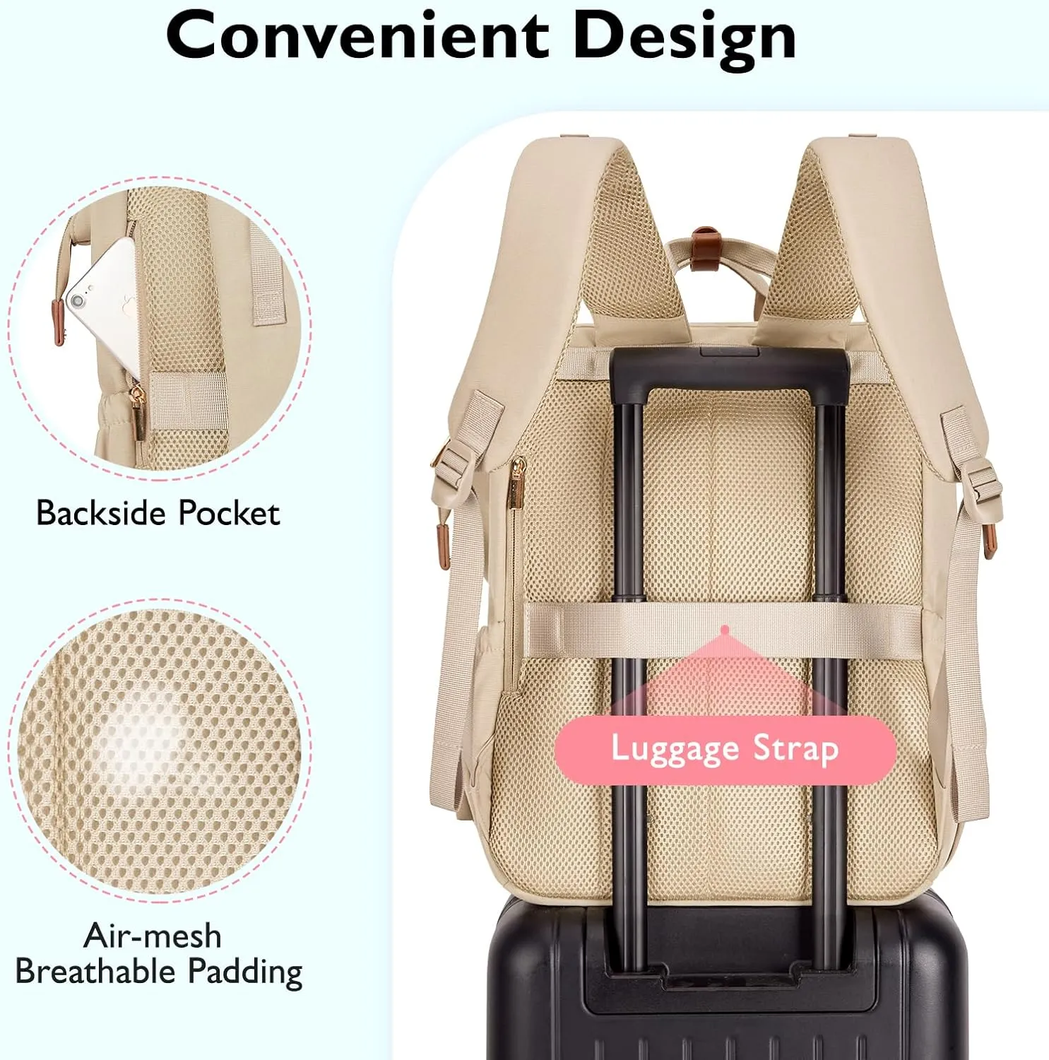 mommore Diaper Bag Backpack, Breast Pump Backpack for Spectra S1,S2 Medela Pumping Backpack for Working Moms with 15.6 inch Laptop Sleeve, Champagne