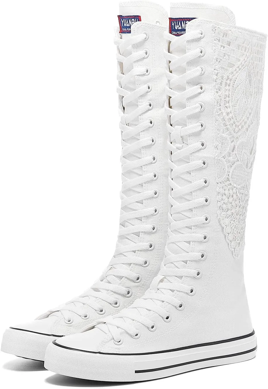 Momuk Women's Knee High Lace Up Zip Fashion Dancing Canvas Boots