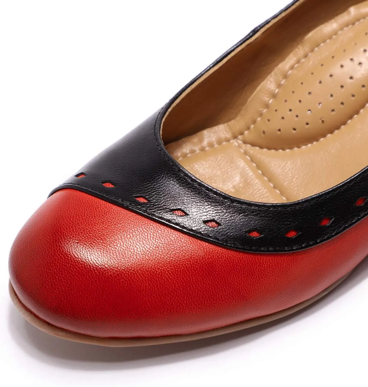 Mona flying Women's Leather Closed Toe 2 Inch Mid Wedges Heels with Arch Support Round Toe Comfortable Dress Pumps for Women Ladies