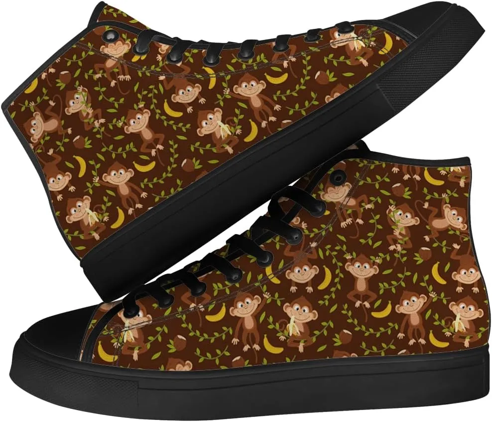 Monkey Shoes High Top Canvas Sneakers Lace Up Casual Walking Shoes Gifts for Men Women