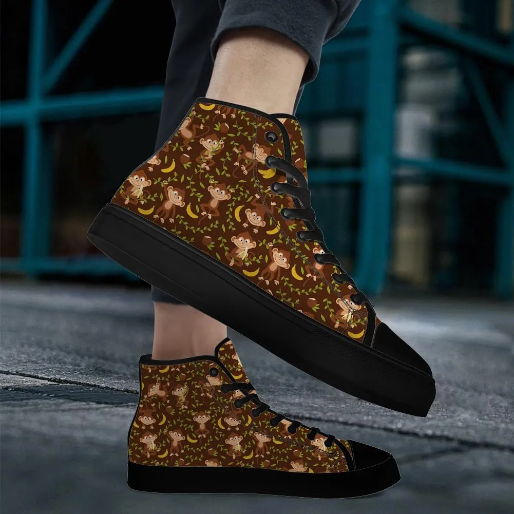 Monkey Shoes High Top Canvas Sneakers Lace Up Casual Walking Shoes Gifts for Men Women