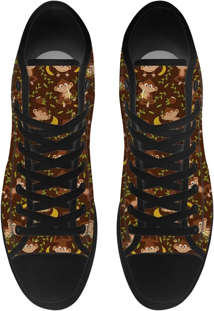 Monkey Shoes High Top Canvas Sneakers Lace Up Casual Walking Shoes Gifts for Men Women