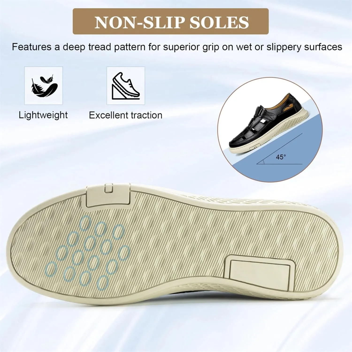 Moodeng Men's Sandals Causal Leather Sandals Outdoor Sport Sandals Lightweight Arch Support Walking Loafers