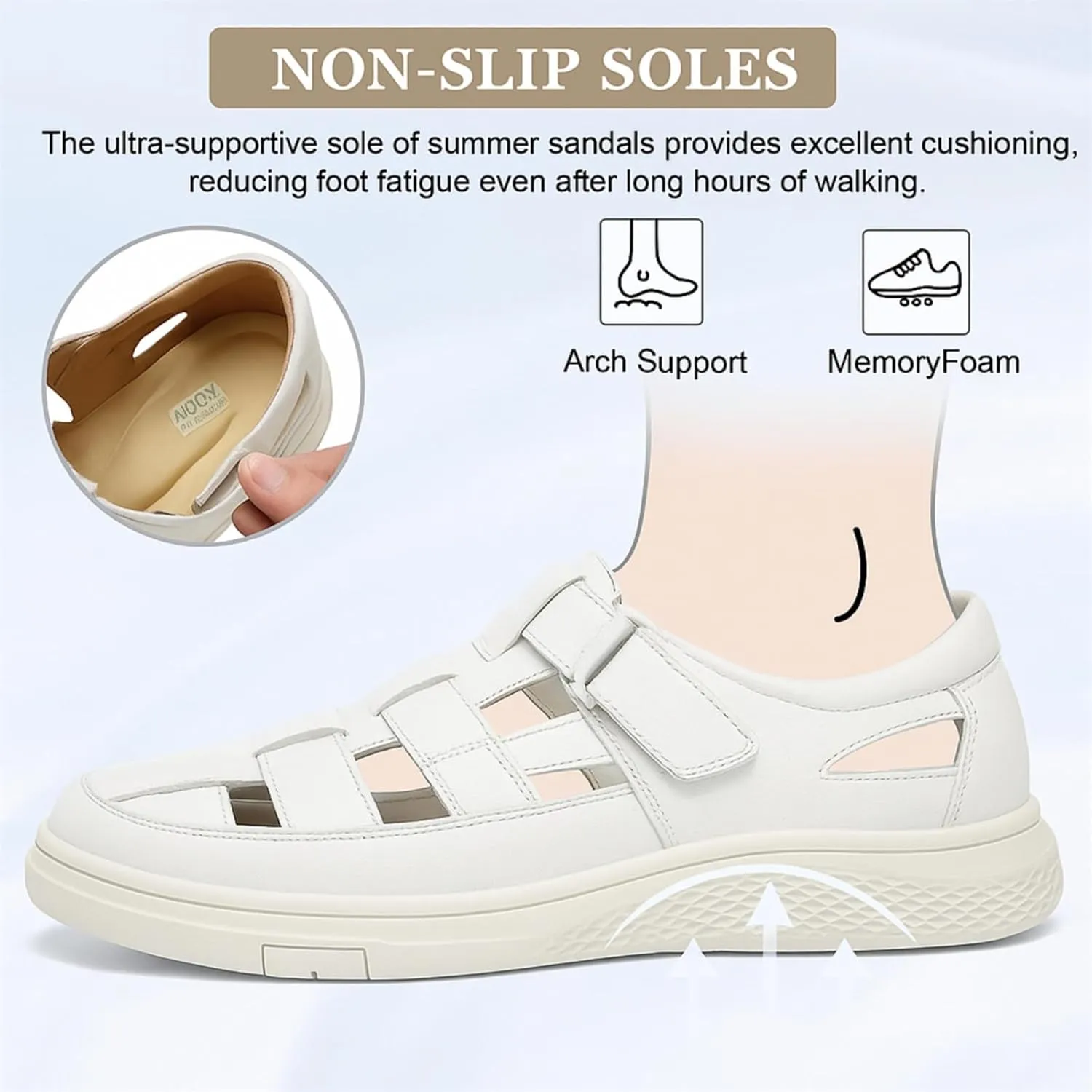 Moodeng Men's Sandals Causal Leather Sandals Outdoor Sport Sandals Lightweight Arch Support Walking Loafers