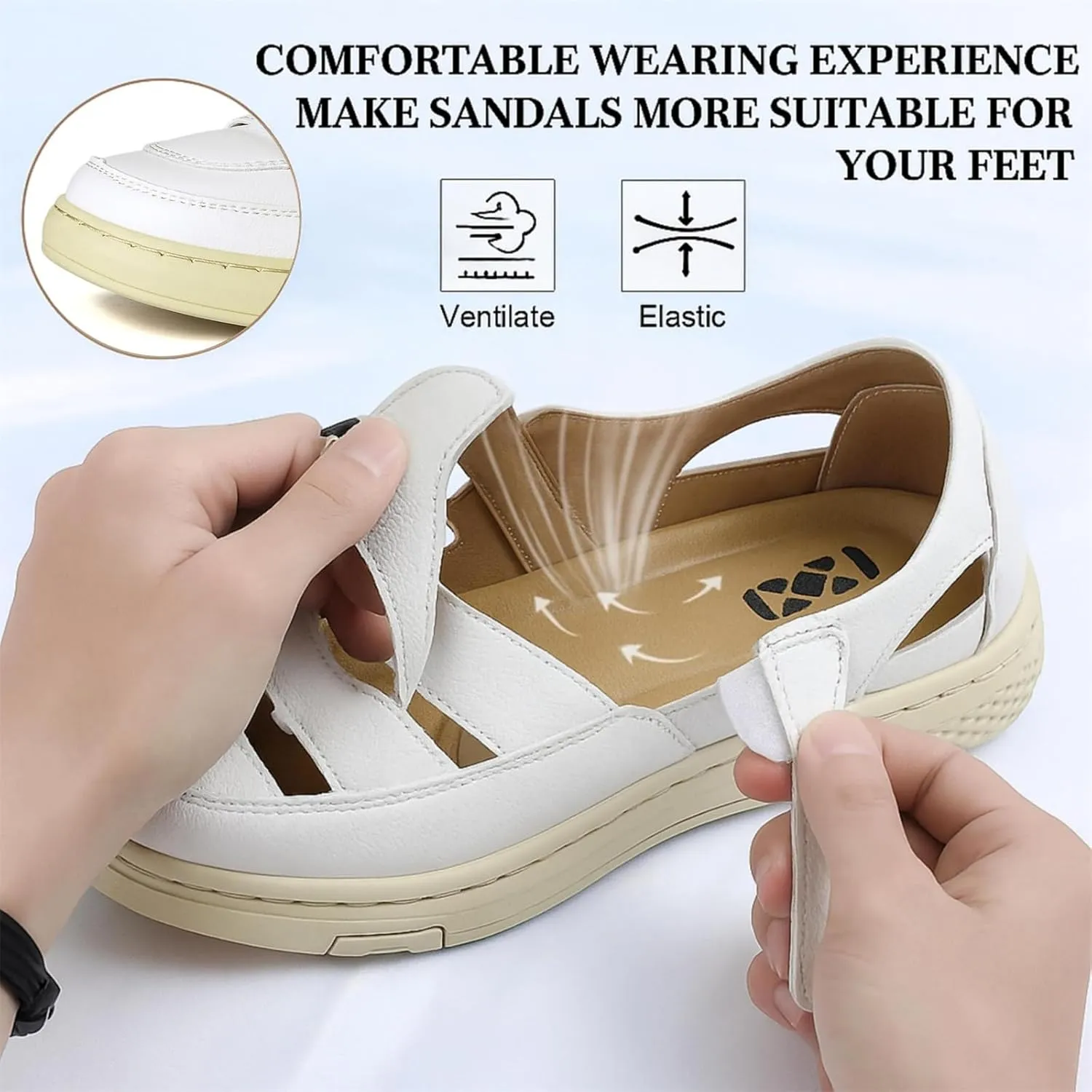 Moodeng Men's Sandals Causal Leather Sandals Outdoor Sport Sandals Lightweight Arch Support Walking Loafers
