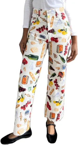 Muineobuka Women Y2k Fruit Print Jeans Graphic Print High Neck Straight Leg Denim Pants Aesthetic Jeans Summer Streetwear
