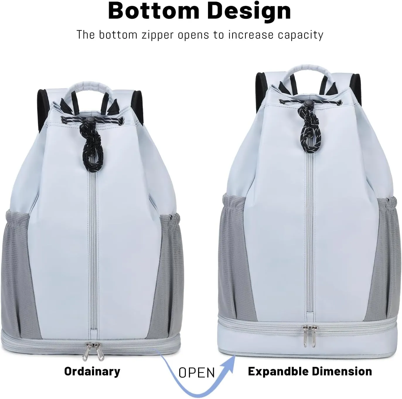 mygreen Gym Drawstring Backpack with Shoe Compartment – Waterproof Sports Bag, Lightweight & Breathable for Gym, Travel, Yoga | Large Capacity, Foldable Design Grey