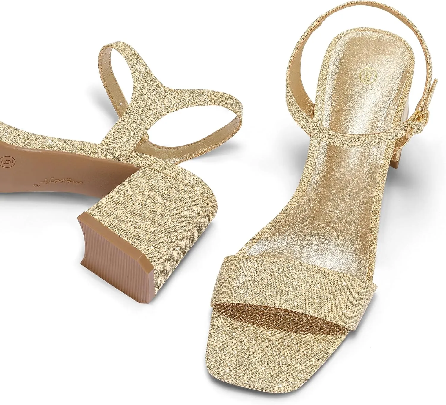 mysoft Women's Chunky Block Low Heels Open Toe Ankle Strap Heeled Sandals Comfortable Square Toe Wedding Party Dress Pump Shoes