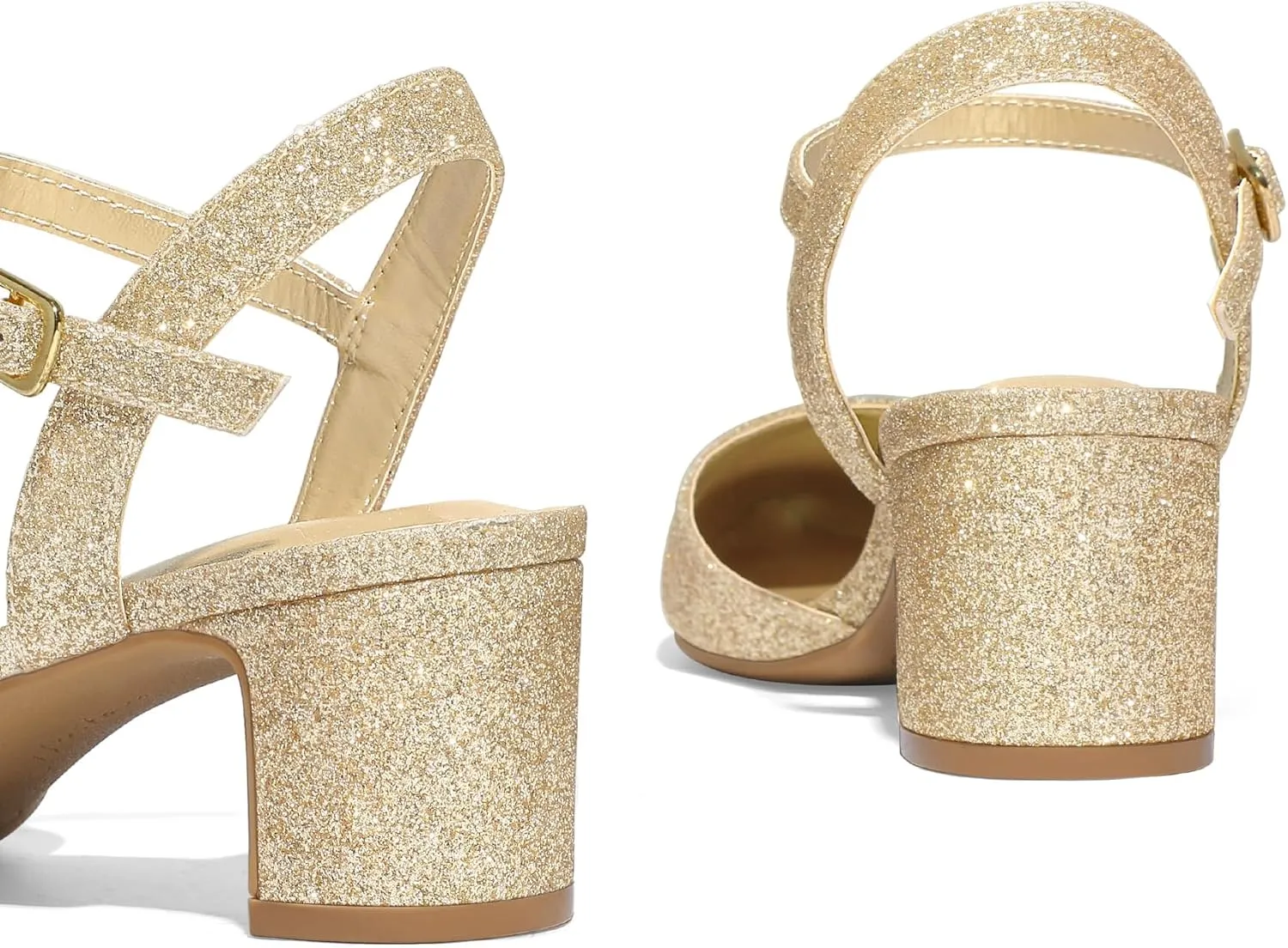 mysoft Women's Pumps 2 Inch Chunky Block Heel Pointed Toe Ankle Strap Slingback Wedding Party Dress Shoes