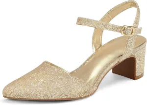 mysoft Women's Pumps 2 Inch Chunky Block Heel Pointed Toe Ankle Strap Slingback Wedding Party Dress Shoes
