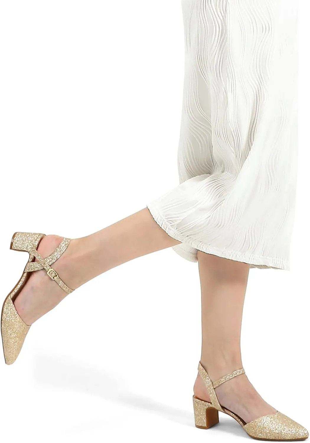 mysoft Women's Pumps 2 Inch Chunky Block Heel Pointed Toe Ankle Strap Slingback Wedding Party Dress Shoes