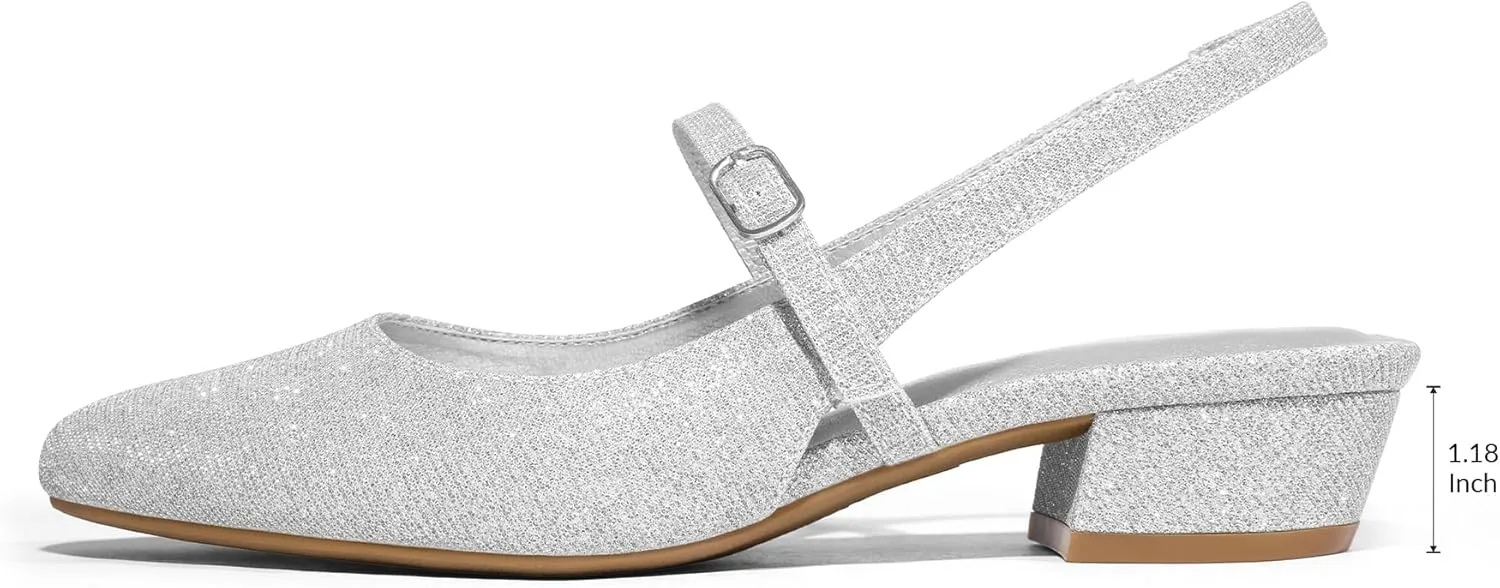 mysoft Women's Slingback Mary Jane Pumps Block Low Heel Adjustable Buckle Dress Shoes