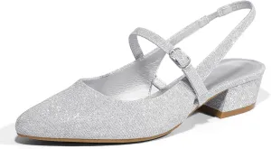 mysoft Women's Slingback Mary Jane Pumps Block Low Heel Adjustable Buckle Dress Shoes