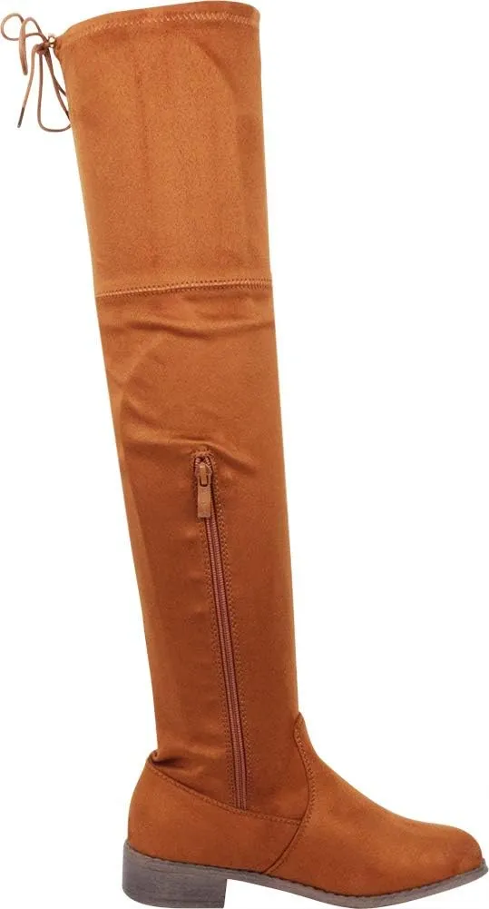 Nature Breeze Women Faux Suede Thigh High Drawstring Riding Boot FF72