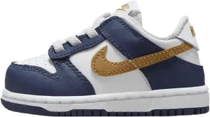 Nike Dunk Low Baby/Toddler Shoes (FB9107-111, White/Midnight Navy/Wheat) Size 6