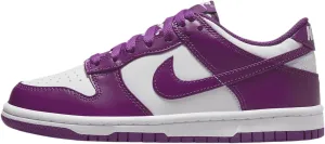 Nike Dunk Low Big Kids' Shoes (FB9109-110, White/White/Viotech) Size 6