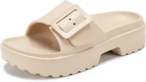 NineCiFun Women's Platform Sandals Low Wedge Sandals Open Toe Slide Sandals With Adjustable Buckle
