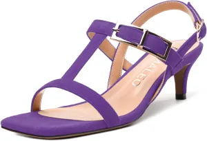 NUMALEO Women's 2 Inch Low Kitten Heeled Square Open Toe Sandals Ankle Strap Slingback Dress Shoes for Woman Summer Dressy