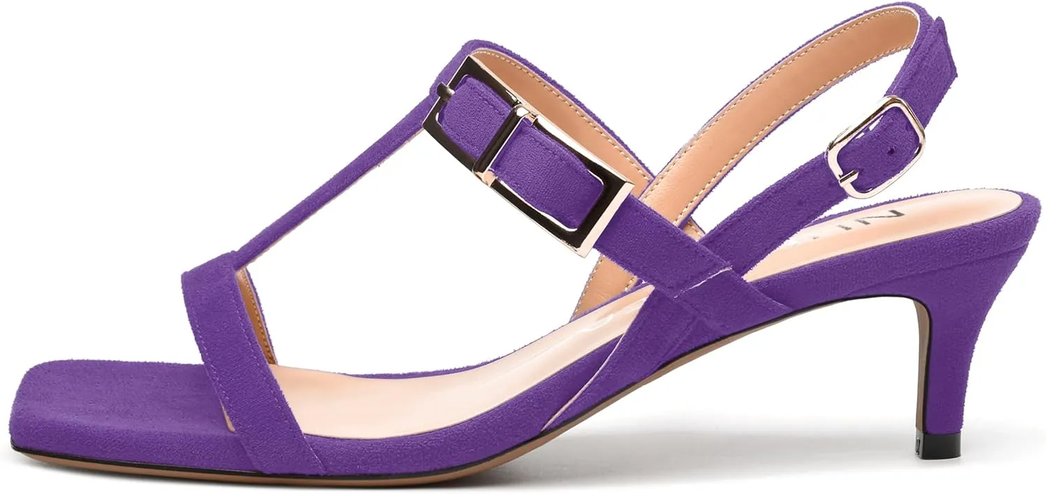 NUMALEO Women's 2 Inch Low Kitten Heeled Square Open Toe Sandals Ankle Strap Slingback Dress Shoes for Woman Summer Dressy