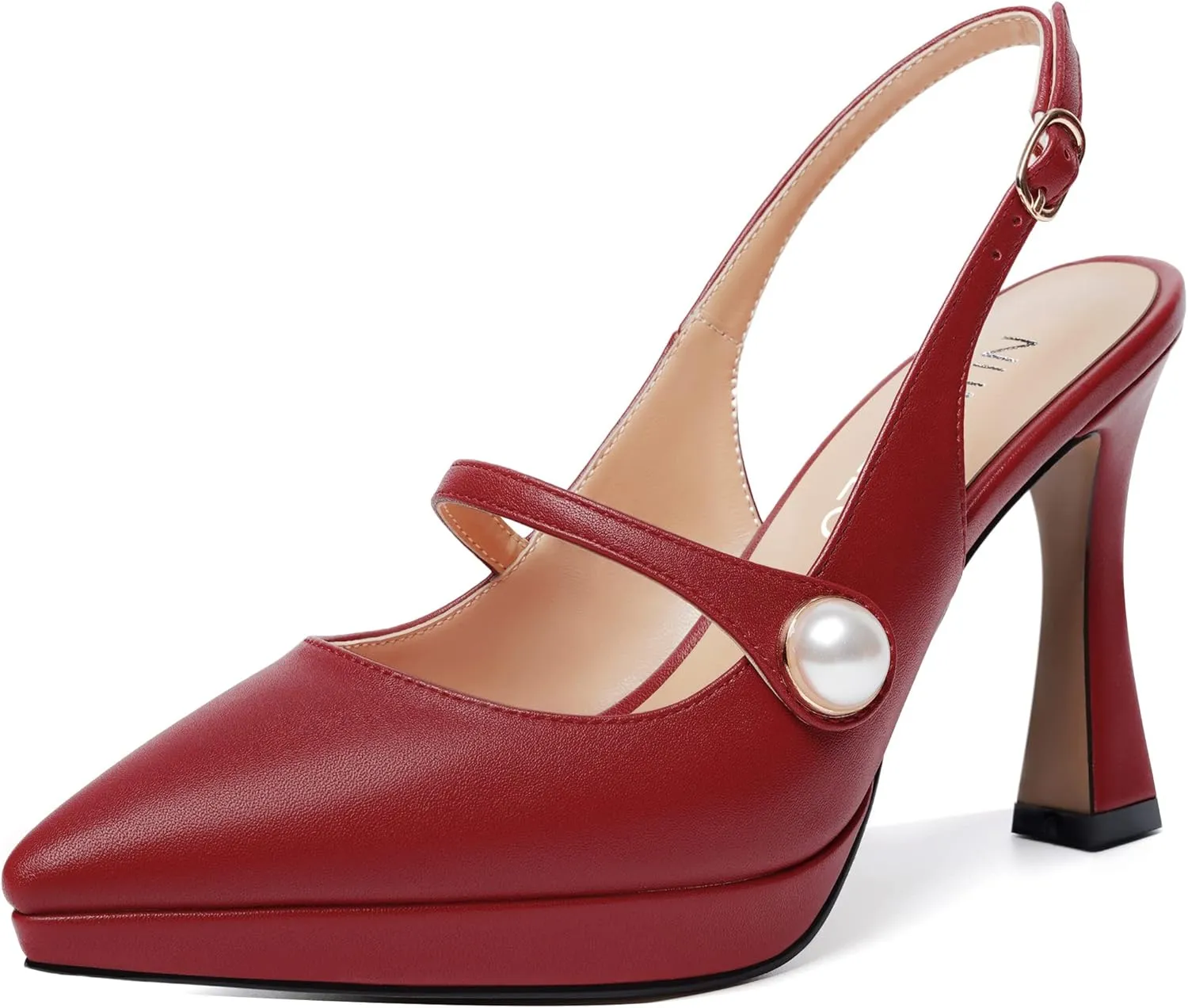 NUMALEO Womens Dress Pearl Matte Wedding Solid Ankle Strap Pointed Toe Buckle Spool High Heel Platforms Sandals 4 Inch