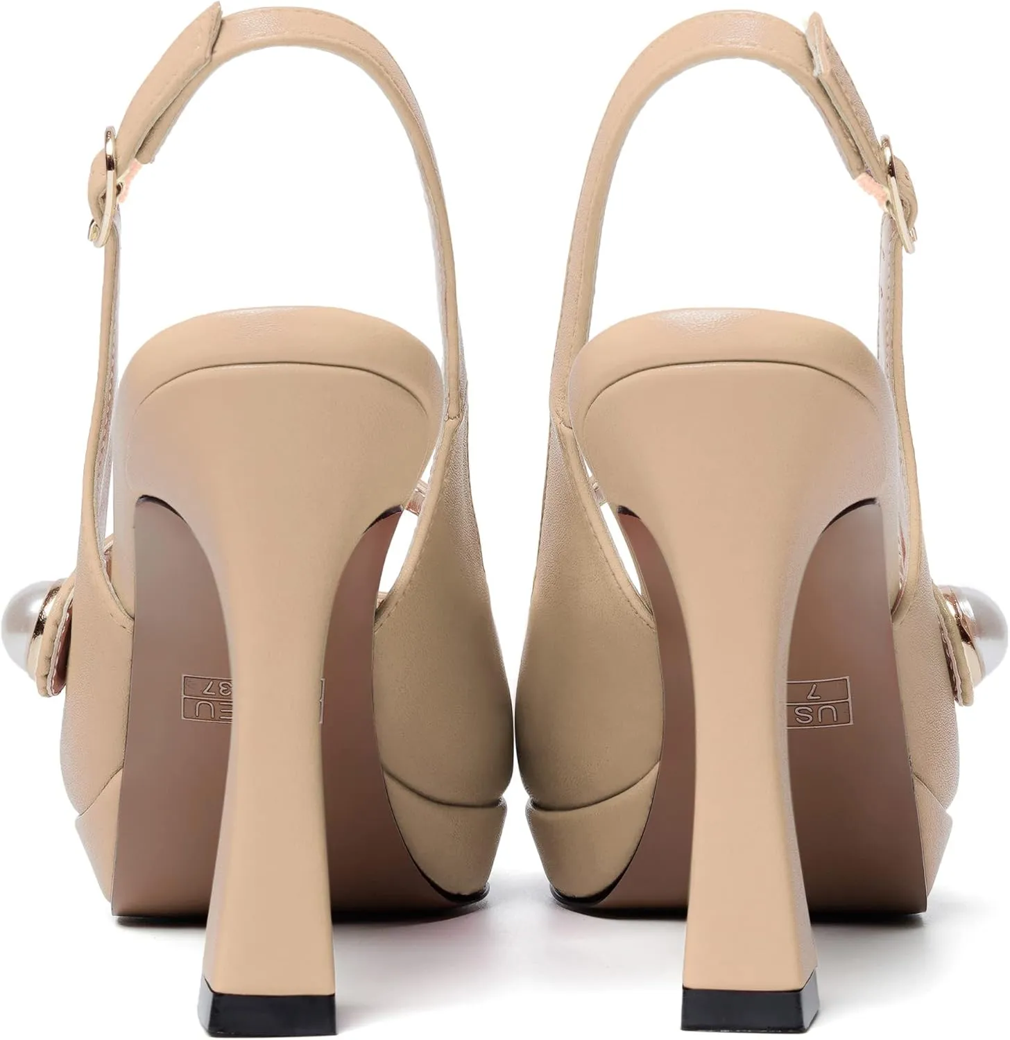 NUMALEO Womens Dress Pearl Matte Wedding Solid Ankle Strap Pointed Toe Buckle Spool High Heel Platforms Sandals 4 Inch