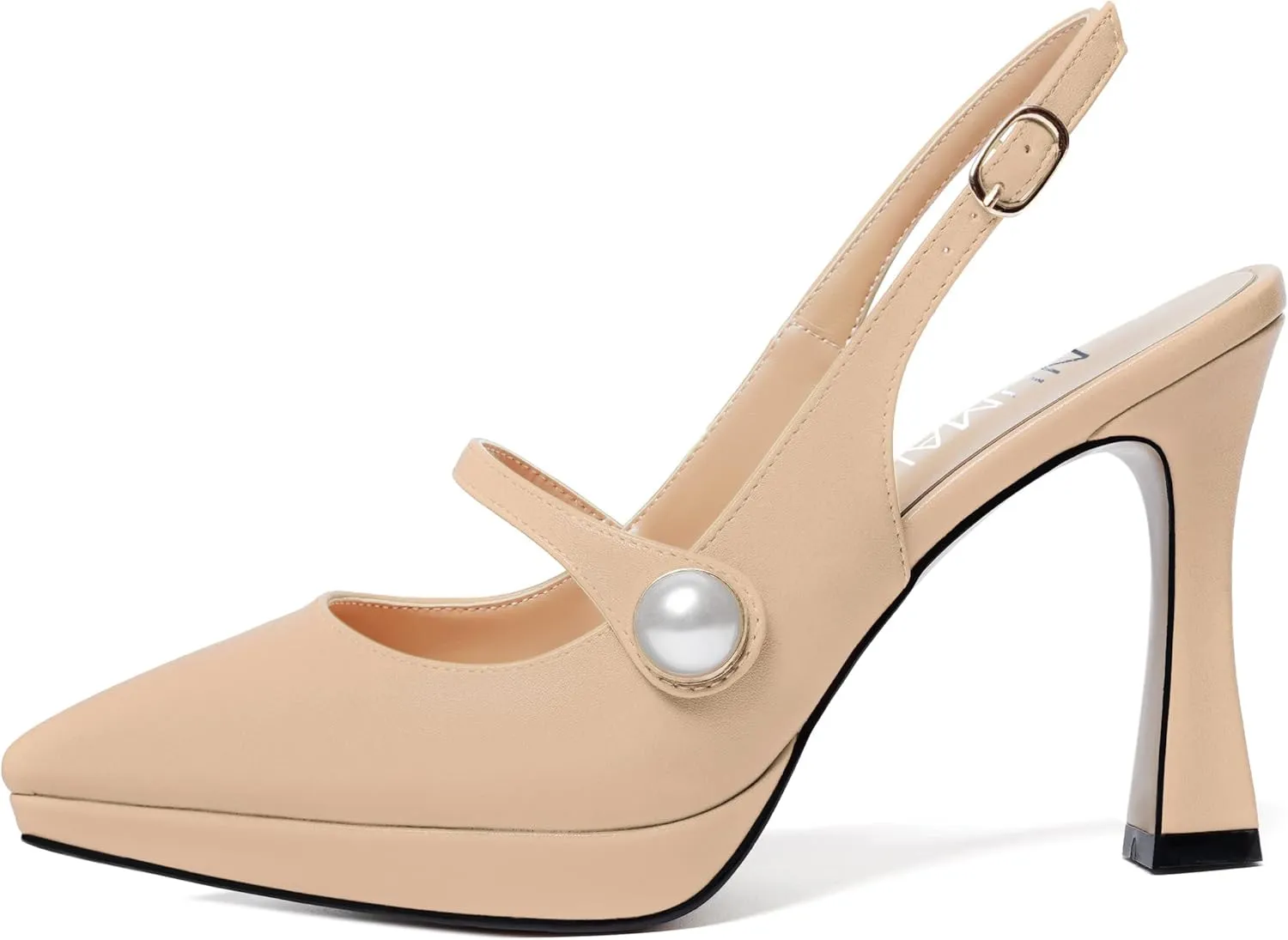 NUMALEO Womens Dress Pearl Matte Wedding Solid Ankle Strap Pointed Toe Buckle Spool High Heel Platforms Sandals 4 Inch
