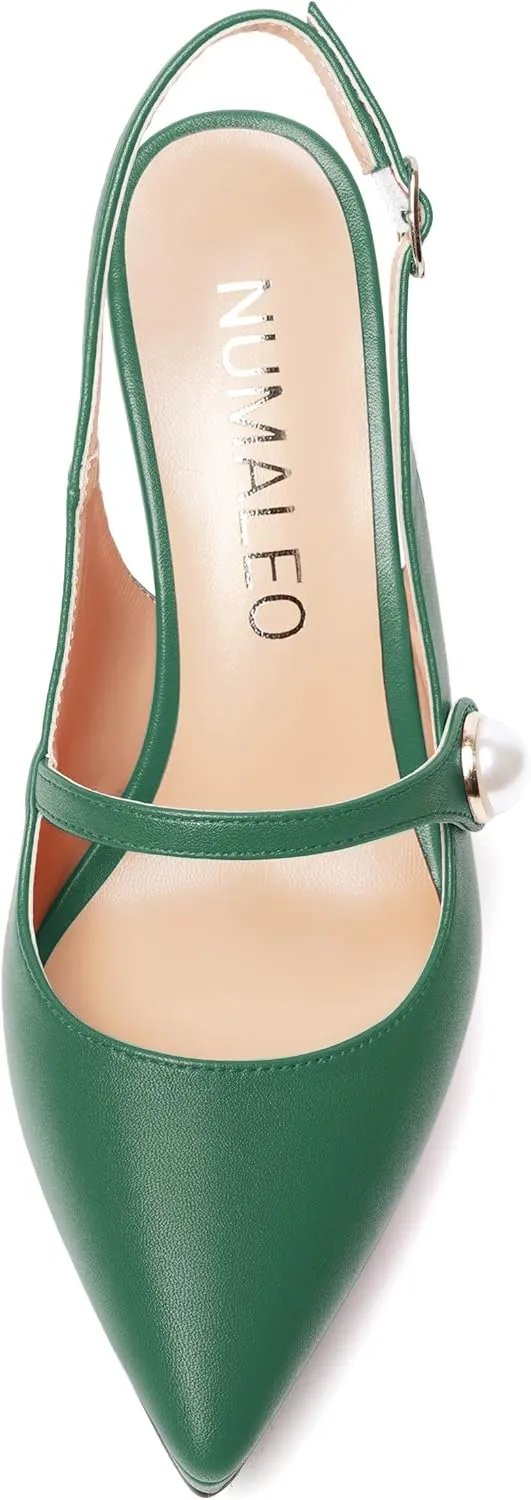 NUMALEO Womens Dress Pearl Matte Wedding Solid Ankle Strap Pointed Toe Buckle Spool High Heel Platforms Sandals 4 Inch