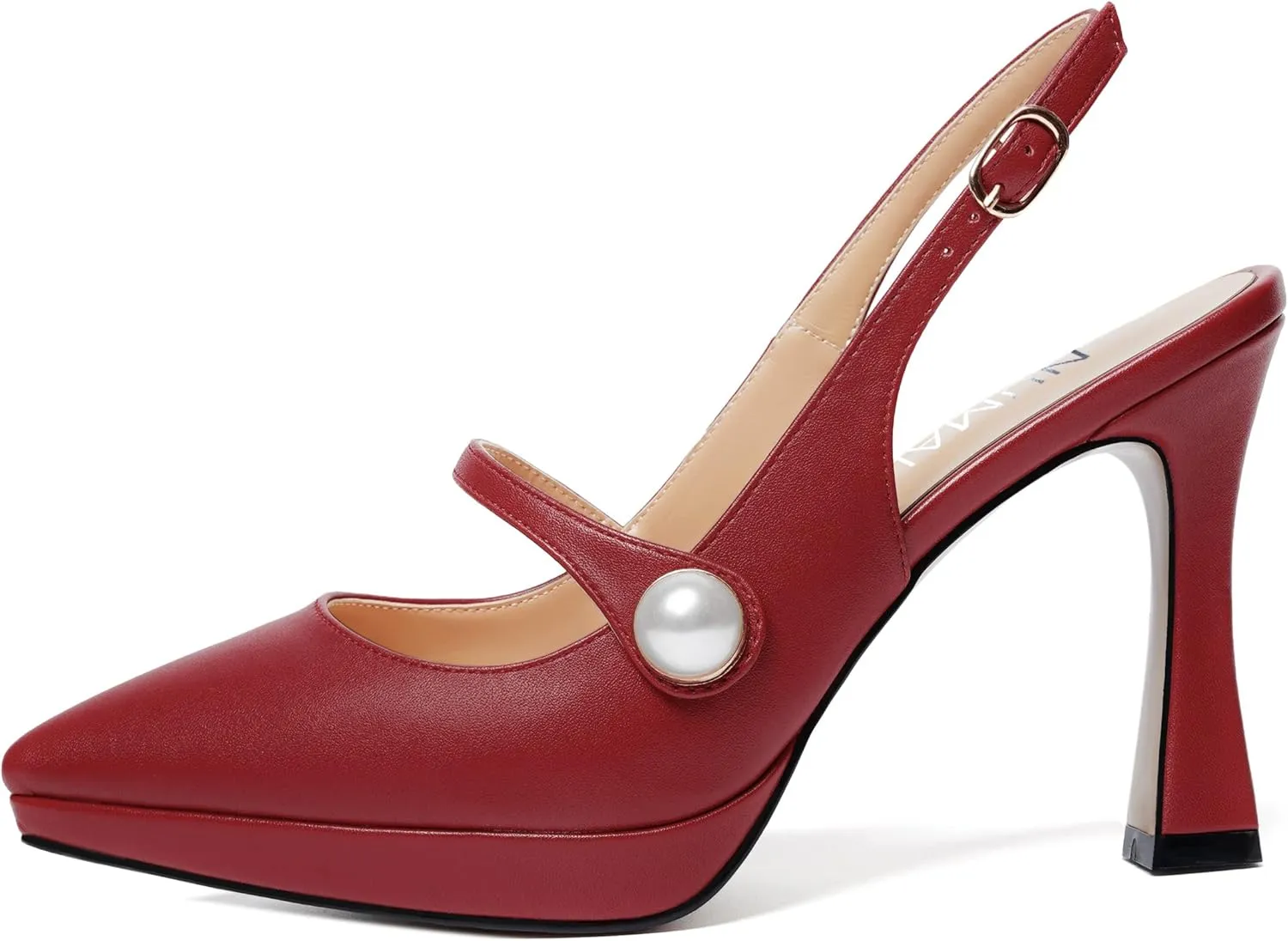 NUMALEO Womens Dress Pearl Matte Wedding Solid Ankle Strap Pointed Toe Buckle Spool High Heel Platforms Sandals 4 Inch