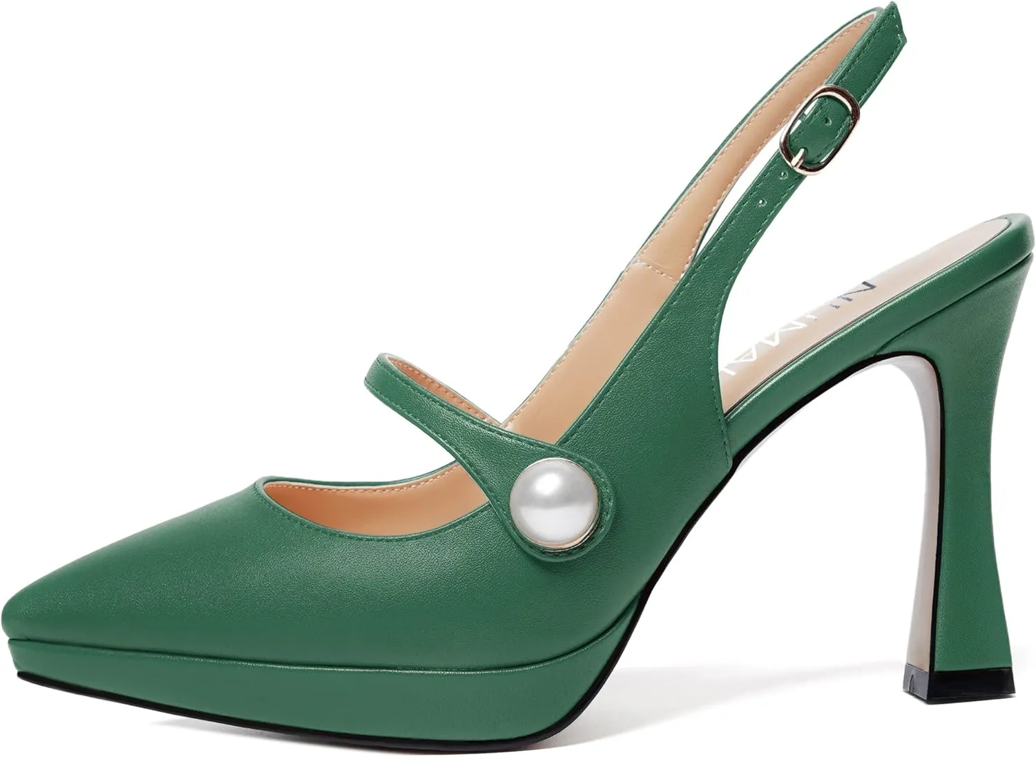 NUMALEO Womens Dress Pearl Matte Wedding Solid Ankle Strap Pointed Toe Buckle Spool High Heel Platforms Sandals 4 Inch