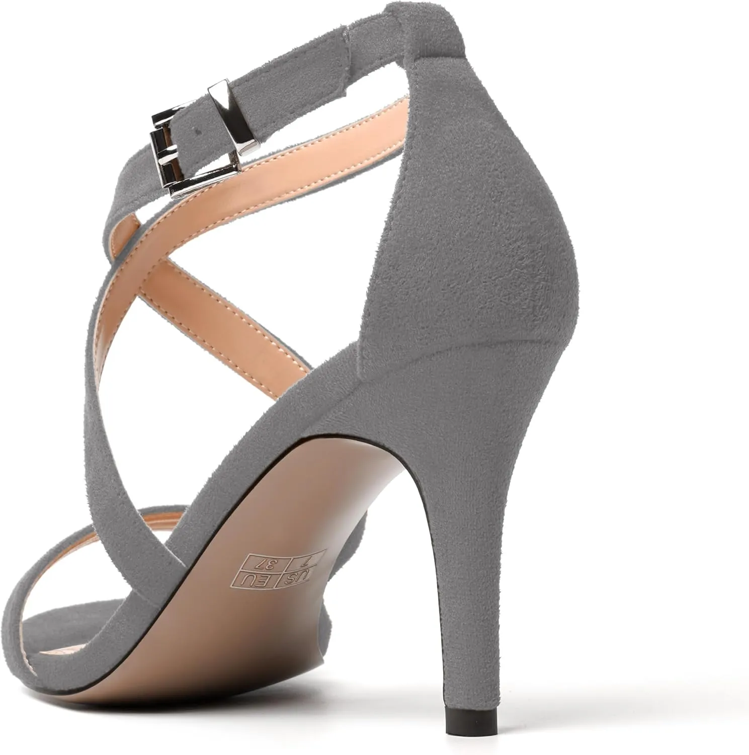 NUMALEO Womens Open Toe Buckle Evening Ankle Strap Comfortable Sexy Suede Stiletto High Heel Heeled Sandals 3.3 Inch