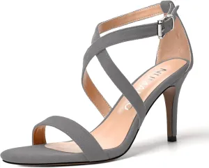 NUMALEO Womens Open Toe Buckle Evening Ankle Strap Comfortable Sexy Suede Stiletto High Heel Heeled Sandals 3.3 Inch
