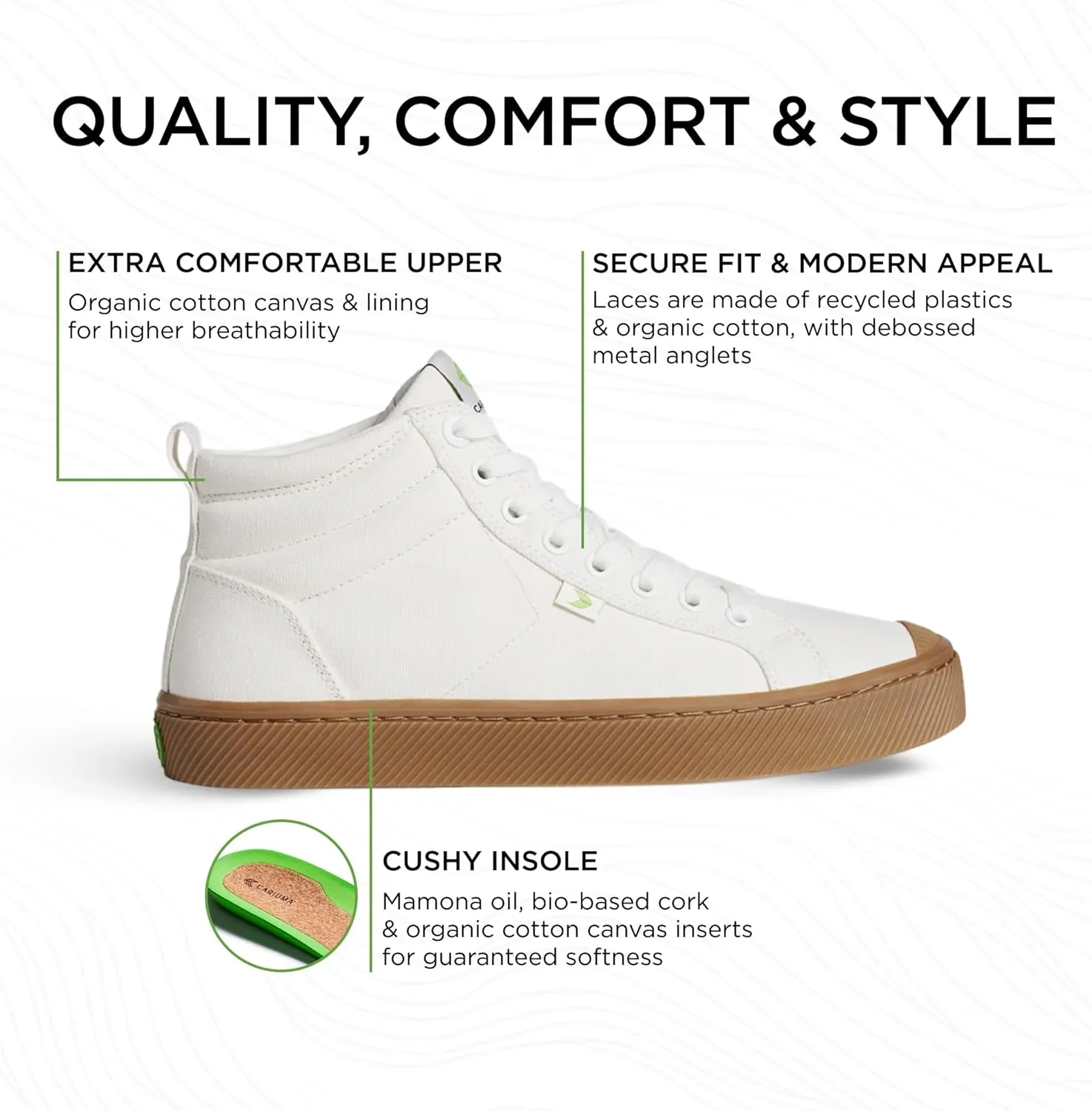 OCA High Gum Canvas Sneakers, Comfortable Shoes for Men, Lightweight & Sustainable, Versatile Casual Footwear with 100% Vegan Insoles, Rubber