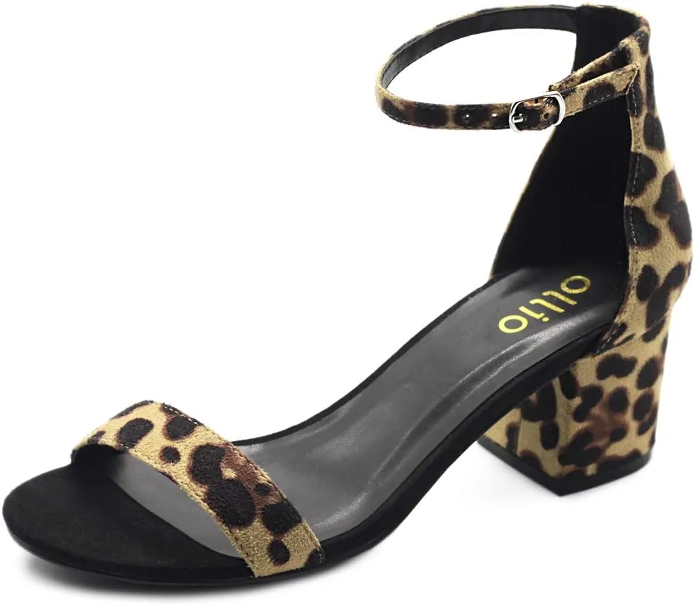 Ollio Womens Shoe Faux Suede Chunky Mid Heel Ankle Strap Heeled Sandals