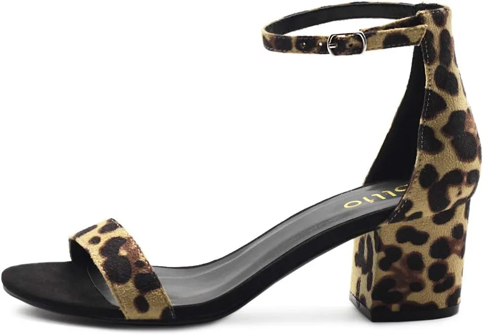 Ollio Womens Shoe Faux Suede Chunky Mid Heel Ankle Strap Heeled Sandals